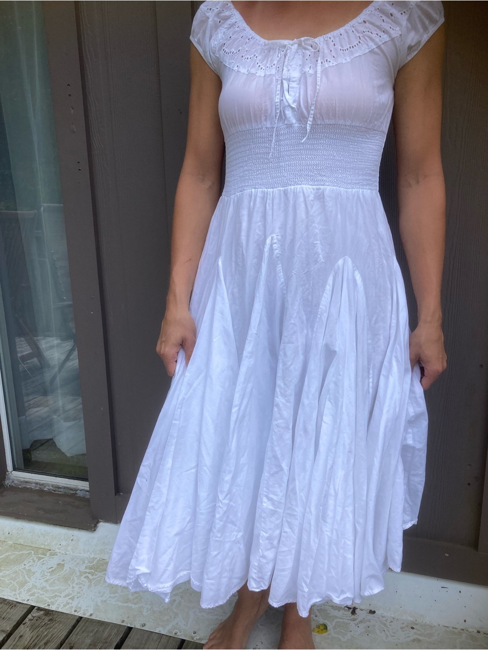 Chelsea & Theodore White Cotton Eyelet Maxi Dress